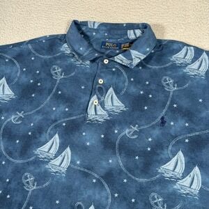 Polo Ralph Lauren Polo Shirt Mens 3XB Blue Sailboat Nautical Pony Logo Ocean